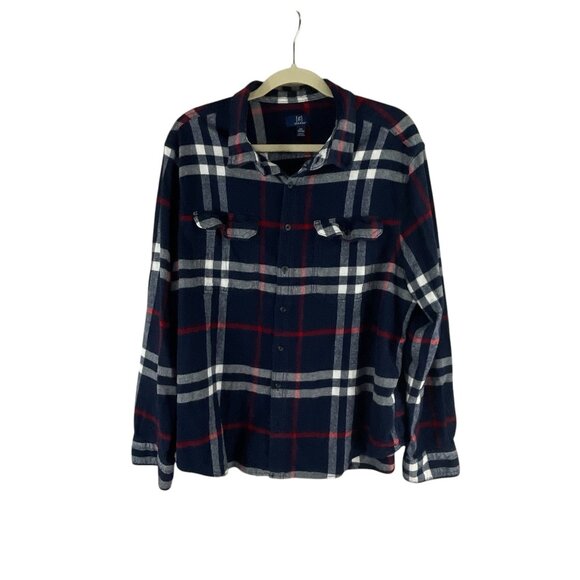 St. Johns Bay Men's Plaid Button-Up Shirt In Navy Red 2XL Cotton Blend Western - Picture 2 of 8